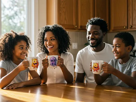 Sevgi dolu bir aile için eğlenceli kupalar.